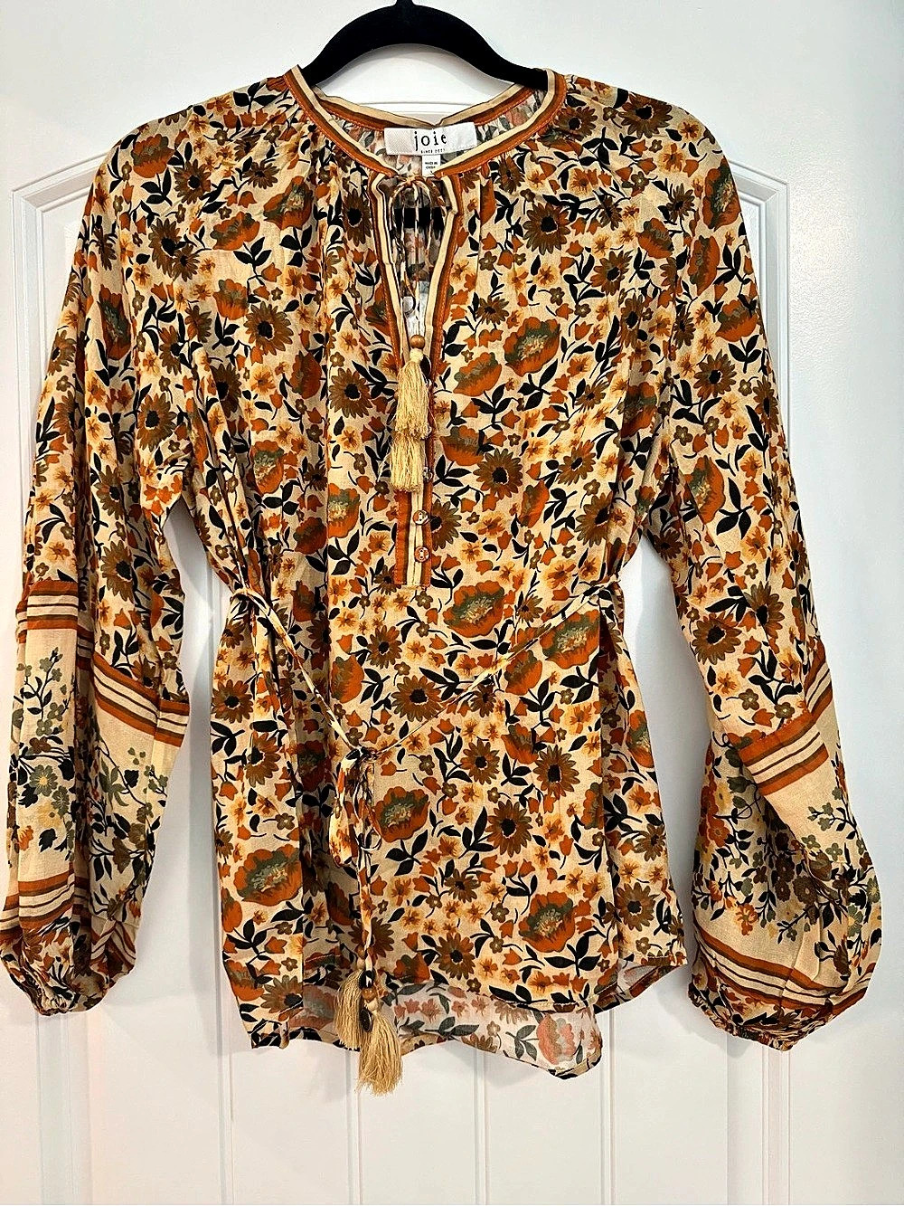 Joie Autumn Floral Tassel Tie Peasant Blouse